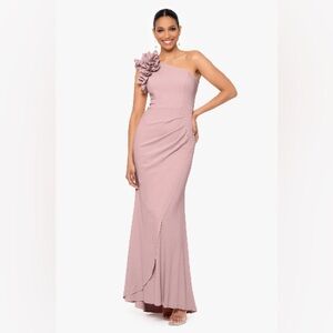 Xscape Ivy Size 8 Ruffle One Shoulder Ruffle Scuba Crepe Pink Dress‎ blush